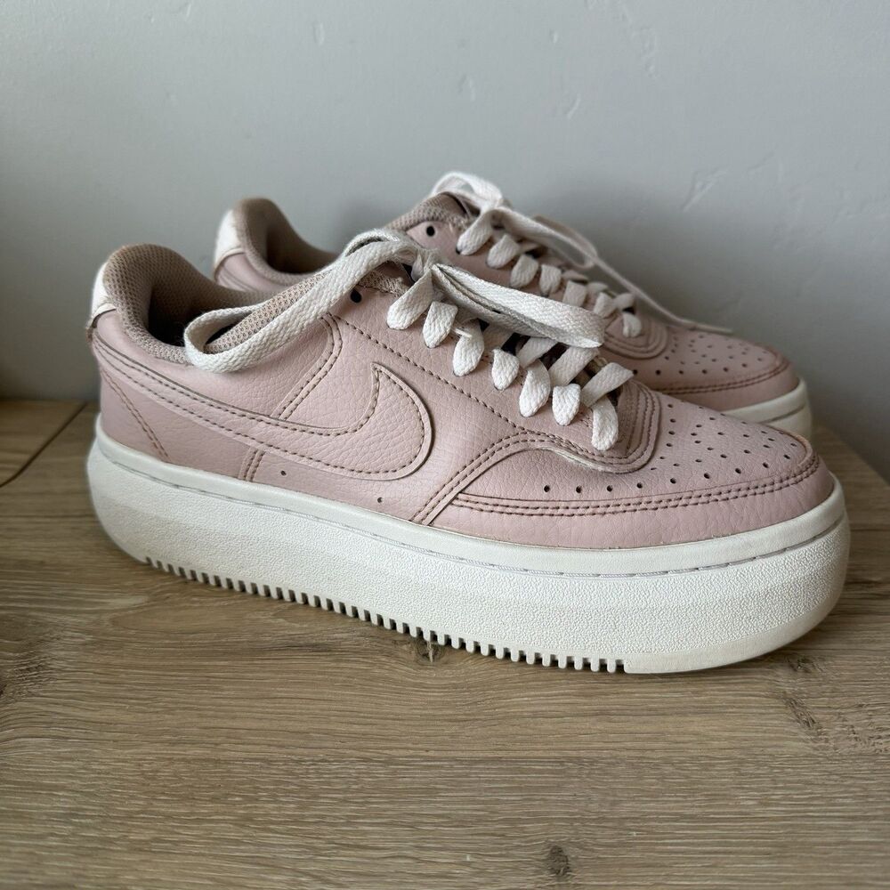 Nike Womens Court Vision Blush Pink Platform Sneakers Shoes Size 7.5